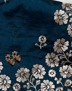 Dark Petrol Blue Colour Vichitra Silk Cut Wok Border Saree
