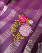 Purple Colour Floral Golden Zari Border Saree