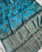 Sky Blue Colour Shimmer Georgette Saree With Swarovski Work