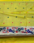 Yellow Colour Cotton Meenakari Work Saree
