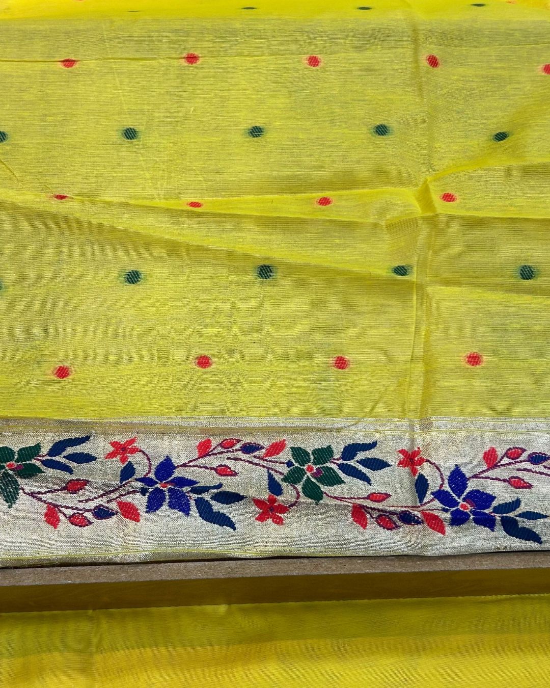 Yellow Colour Cotton Meenakari Work Saree