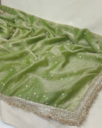 Olive Green Colour Space Silk Work Saree