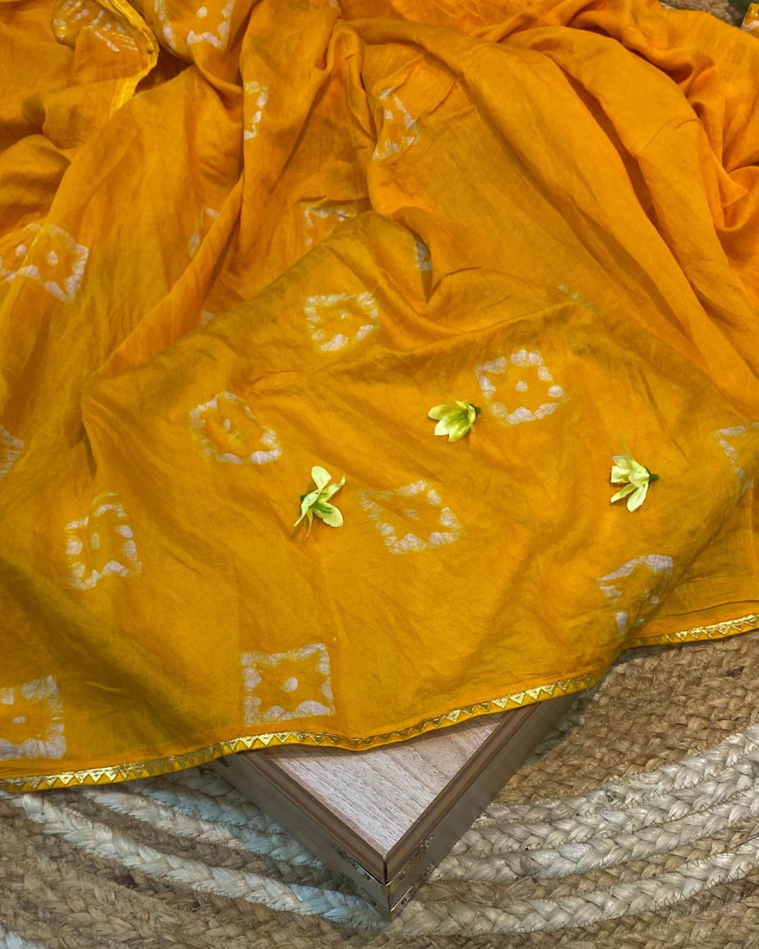 Mango Yellow Colour Batik Cotton Saree