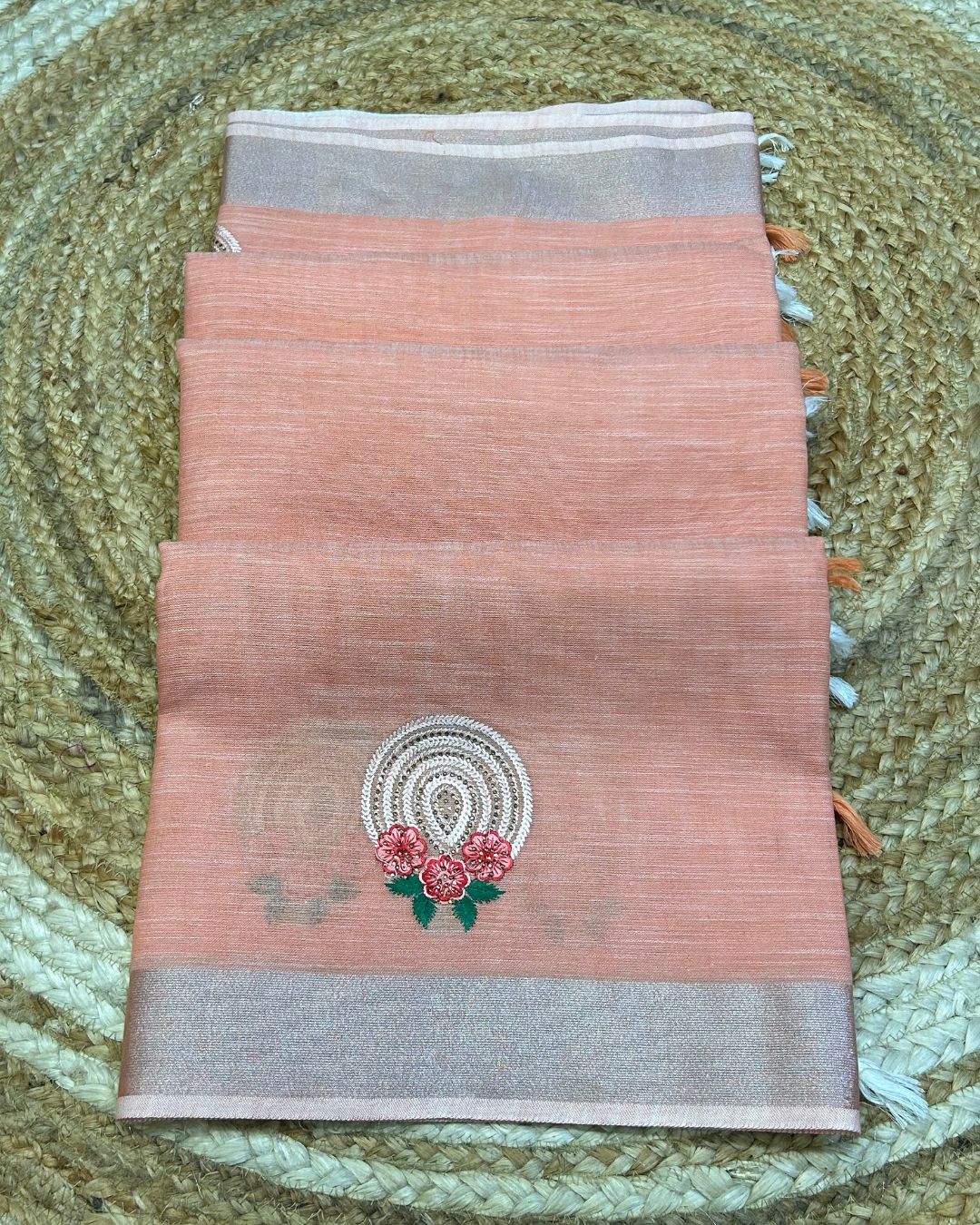 Light Orange Colour Linen Cotton Saree