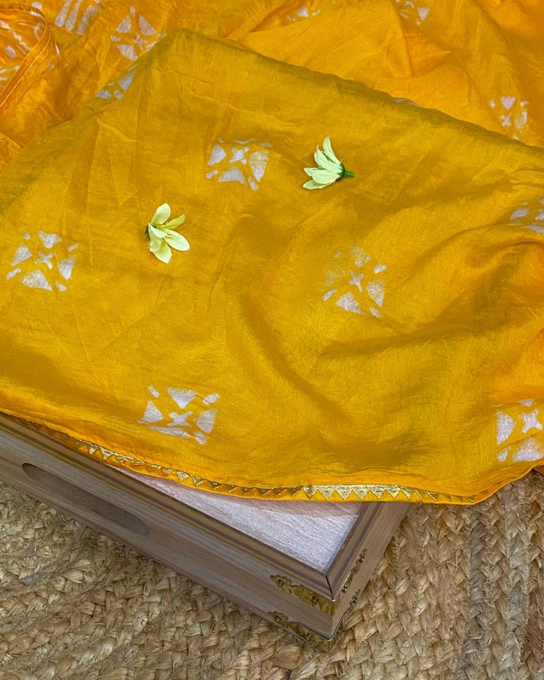 Mango Yellow Colour Batik Cotton Saree