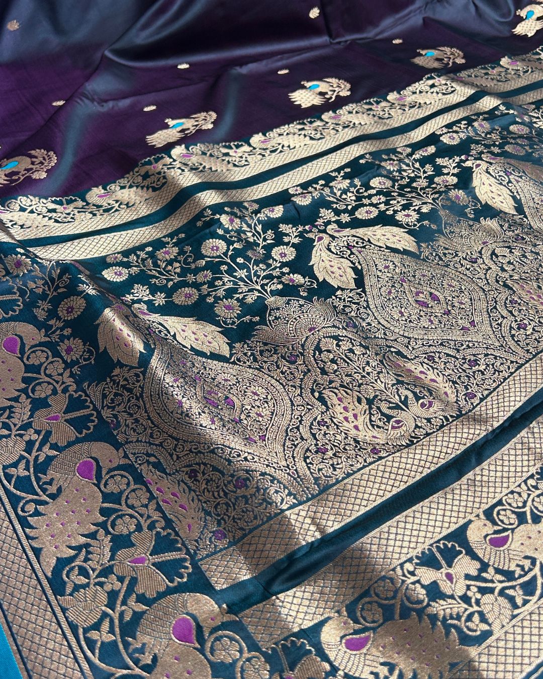 Wine Colour Satin Silk Paithani with Meenakari Peacock Butti