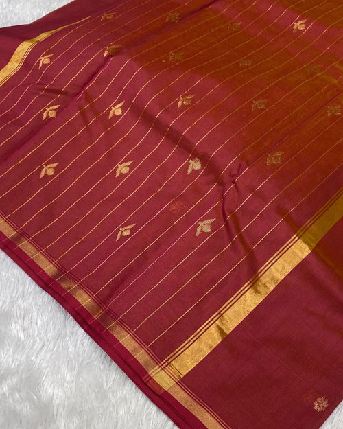 Crimson Red Colour Handloom Chanderi Saree