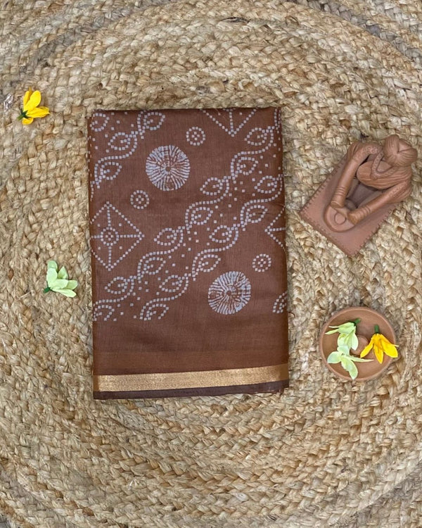 Caramel Colour Mal Cotton Bandhani Printed Saree