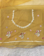 Light Yellow Colour Crunchy Silk Thread Work Saree