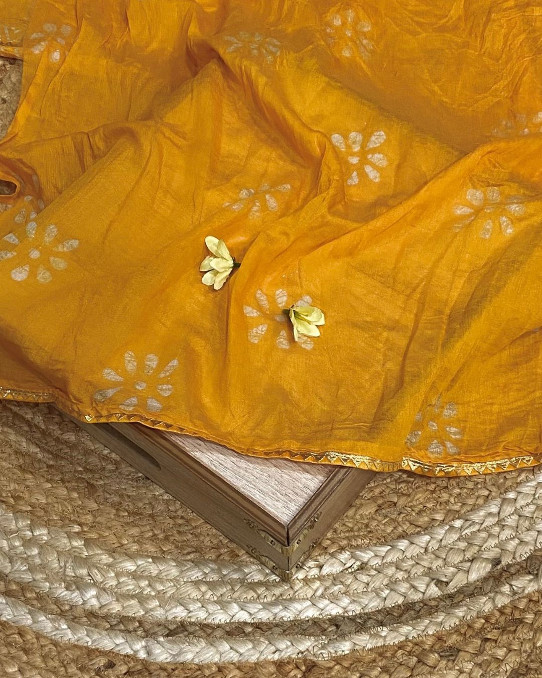 Mango Yellow Colour Batik Cotton Saree