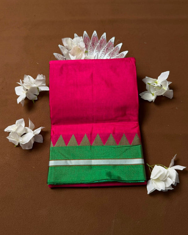 Rani Pink Colour Contrast Border Irkal/Ilkal Cotton Saree