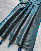 Teal Blue Colour Paithani Silk Saree with Multicolour Peacock Design