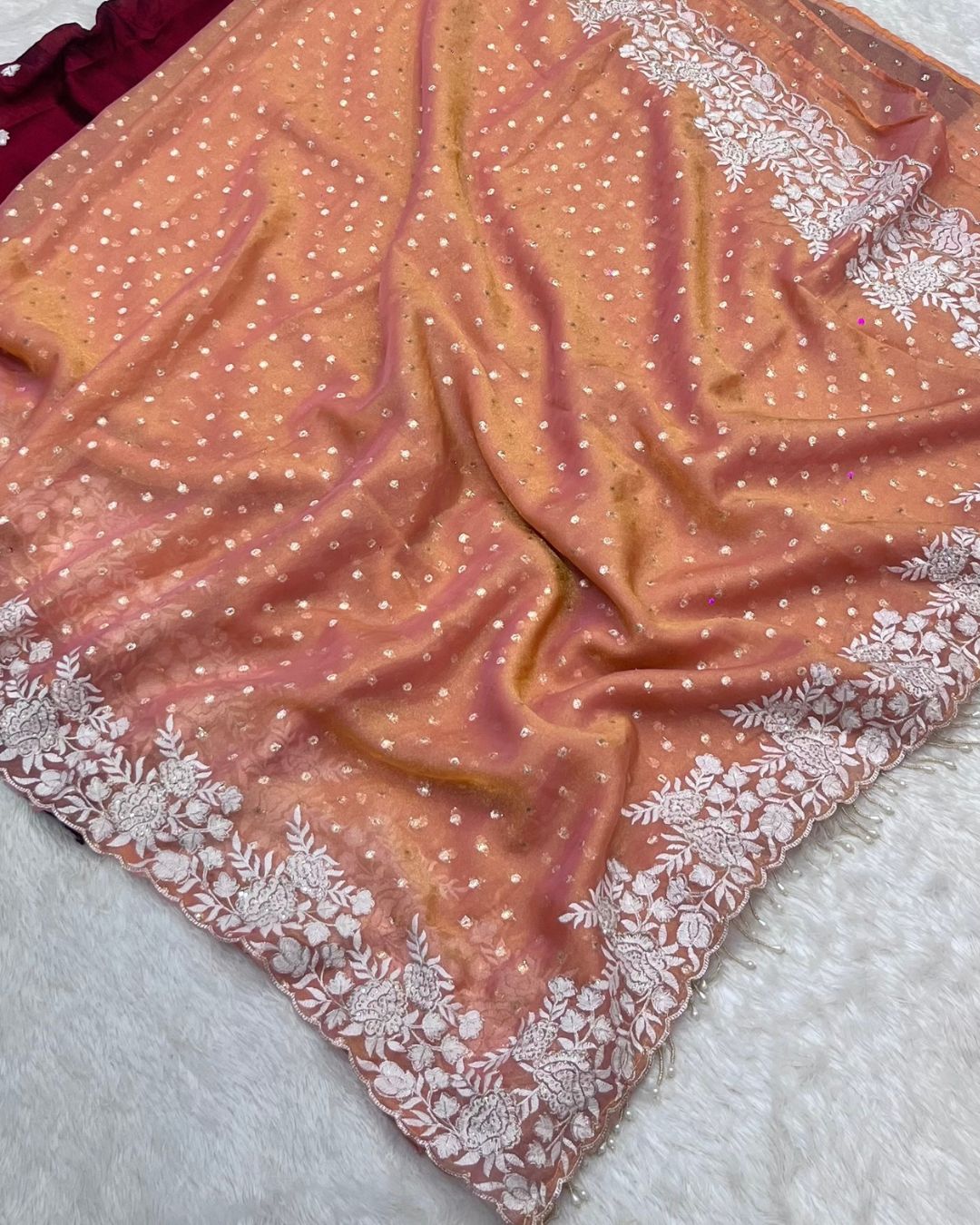 Rust Orange Colour Shimmer Fandy Saree
