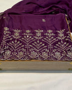 Wine Colour Fandy Silk Saree with Cut Work Border