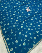 Sky Blue Colour Chiffon Batik Print lace Border Saree