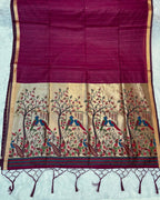 Wine  Colour Cotton Jamdani Saree with Sequin Work