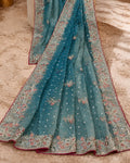 Sea Blue Shimmer Georgette Saree with Thread Work