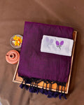 Magenta Colour Cotton Saree with Contrast Blouse Piece