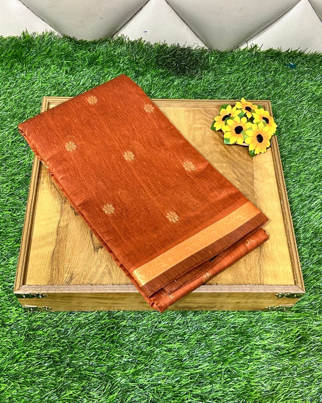 Orange Colour Maheshwari Cotton Saree M15186