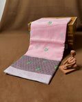 Baby Pink Colour Cotton Floral Embroidery Saree
