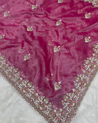 Magenta Colour Soft Net Cutwork border Saree