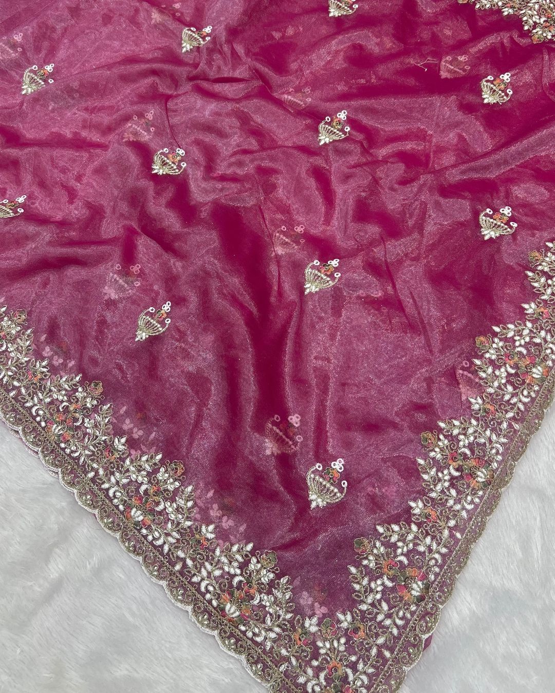 Magenta Colour Soft Net Cutwork border Saree