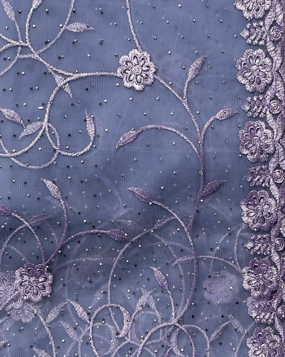 Lavender Colour Soft Net Cutwork border Saree