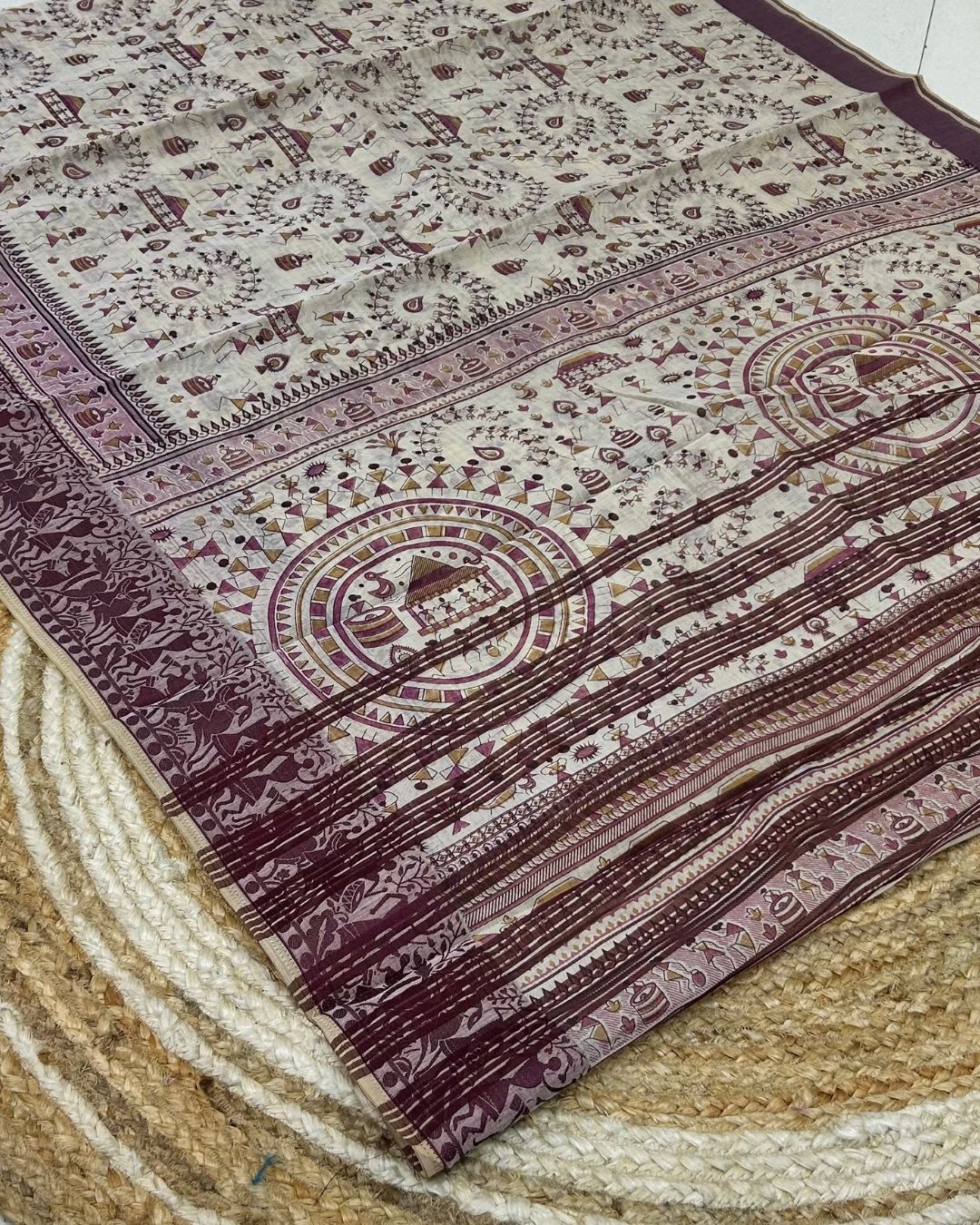 Off White Colour Cotton Warli Design Saree
