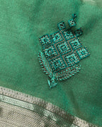 Sea Green Colour Organza Silk Saree with Golden Zari Border