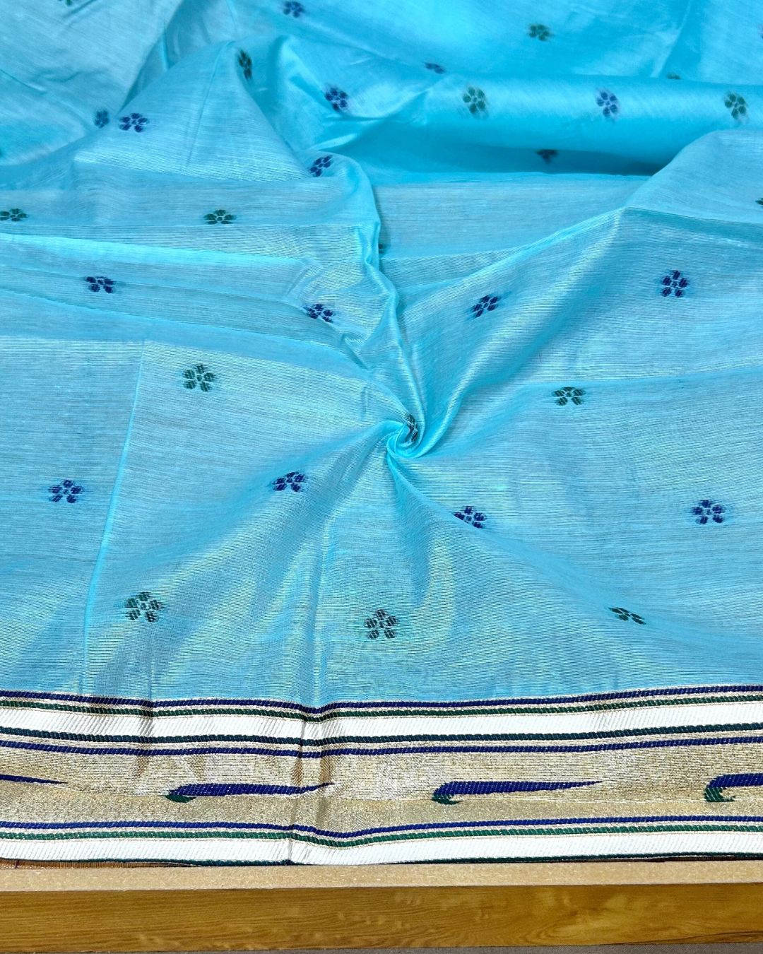 Blue Colour Cotton Meenakari Work Saree