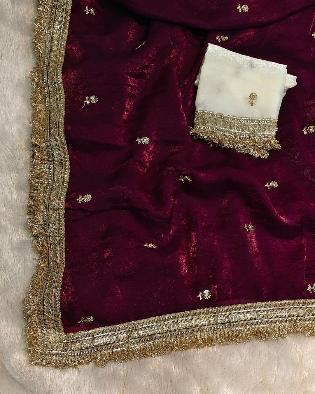 Wine Colour Soft Fandy Work Saree