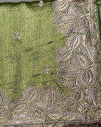 Sage Green Colour Vichitra Silk Thread Wok Border Design Saree