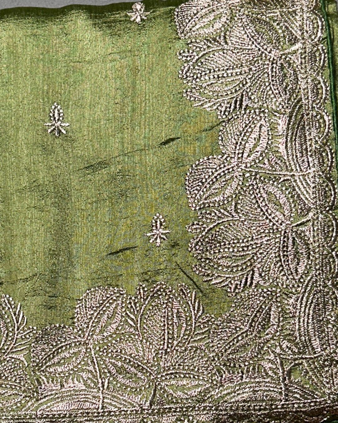Sage Green Colour Vichitra Silk Thread Wok Border Design Saree