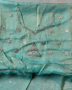 Sage Green Colour Shimmer Georgette Dual Shine Wok Border Saree