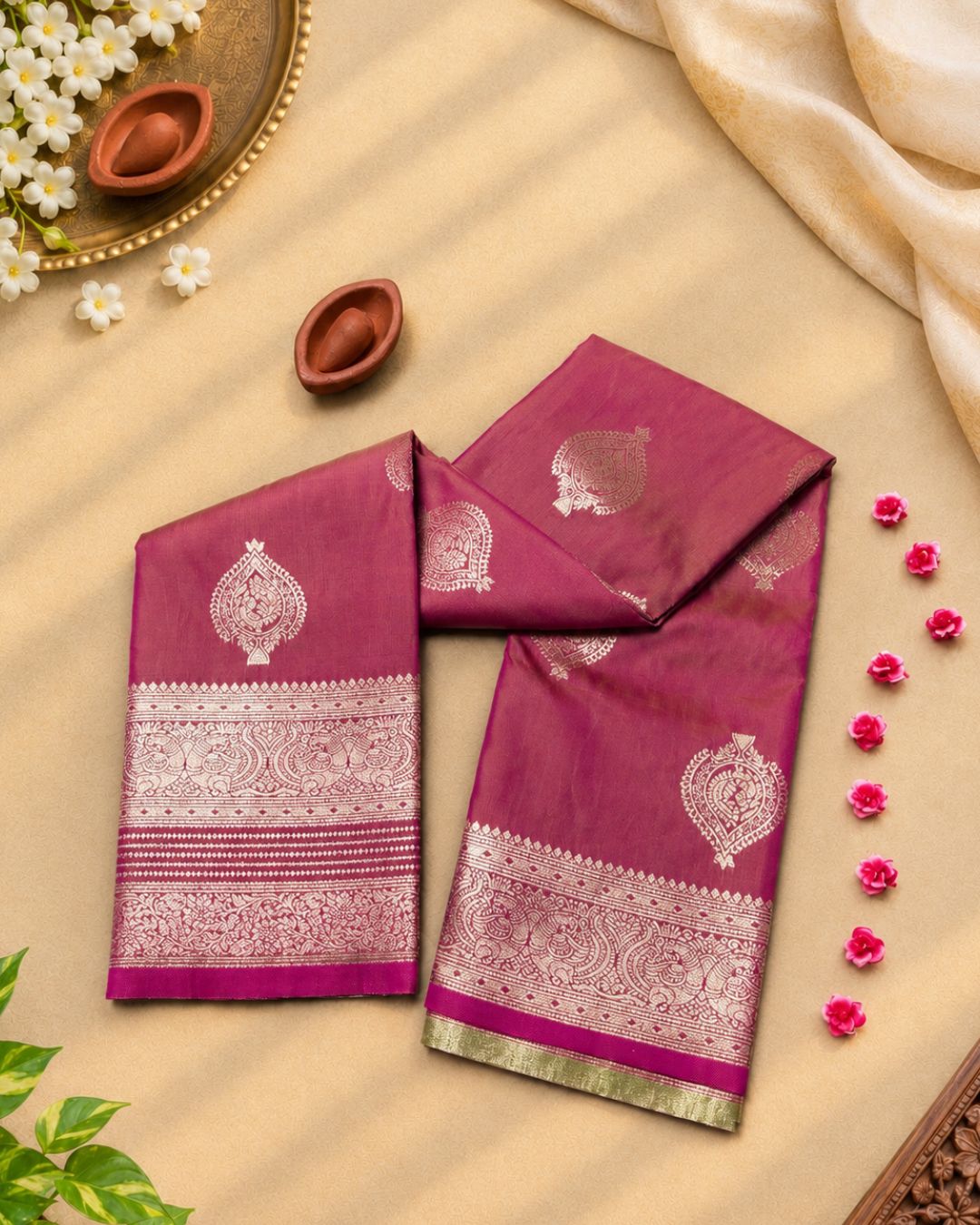 Rust Pink Colour Semi-Silk Saree with Rich Zari Pallu