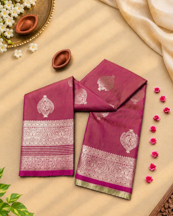 Rust Pink Colour Semi-Silk Saree with Rich Zari Pallu