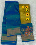 Peacock Blue Colour Kalanjali Paithani with Aari Work Blouse