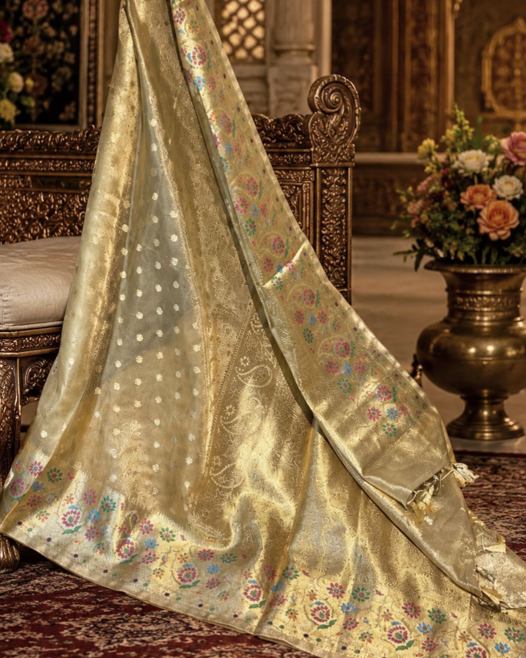 Golden Colour Rekha Tissue Silk Saree