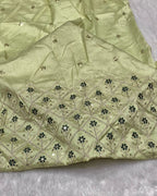 Green Colour Chiffon Saree With Contrast Blouse