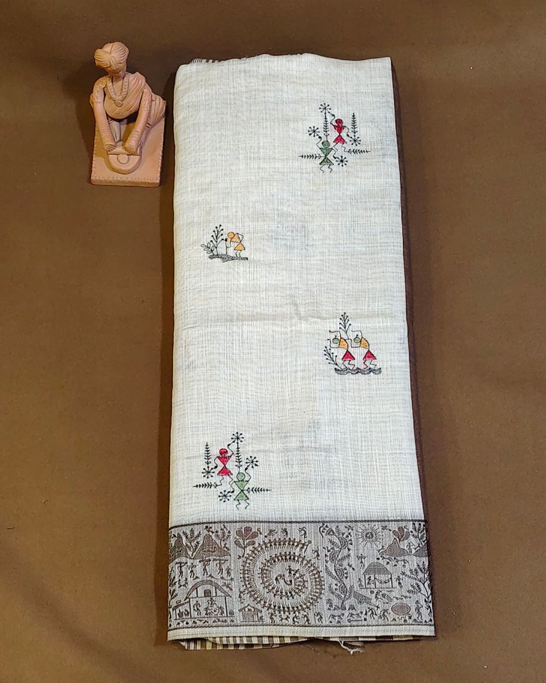 Off White Colour Cotton Warli Design Saree