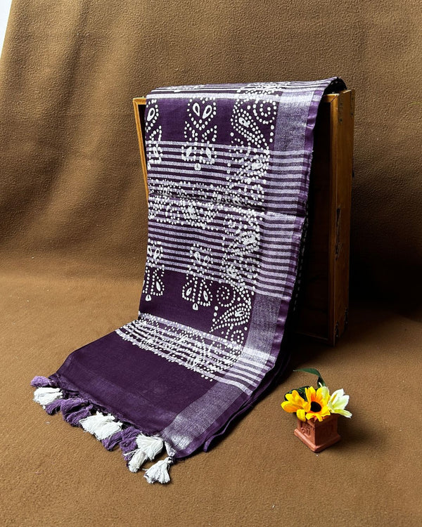 Purple Colour Cotton Bandhani Printed Saree