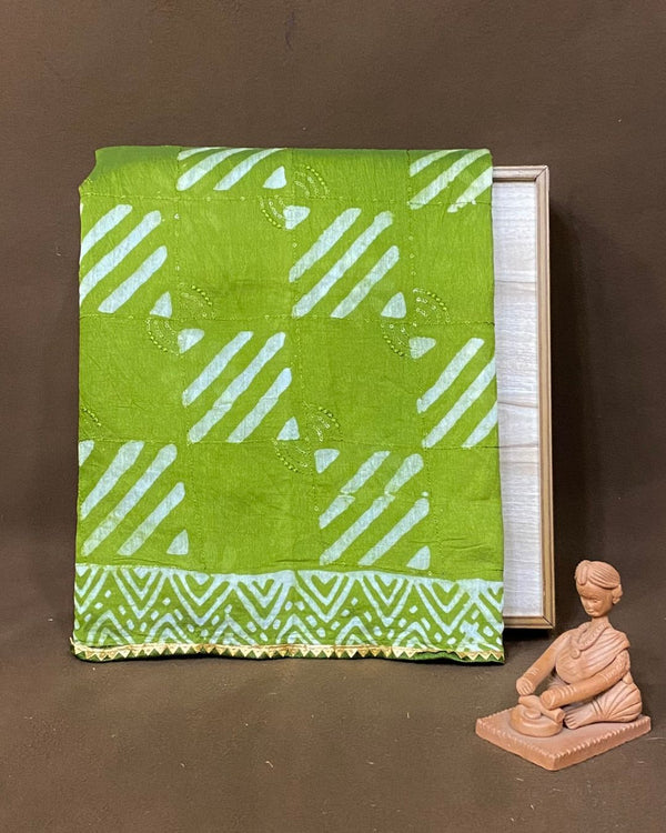 Parrot Green Colour Batik Cotton Saree