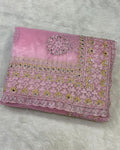 Baby Pink Colour Twill Net Mirror Work Saree