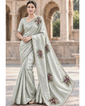 Mint Green Colour Organza Saree with Floral Applique work