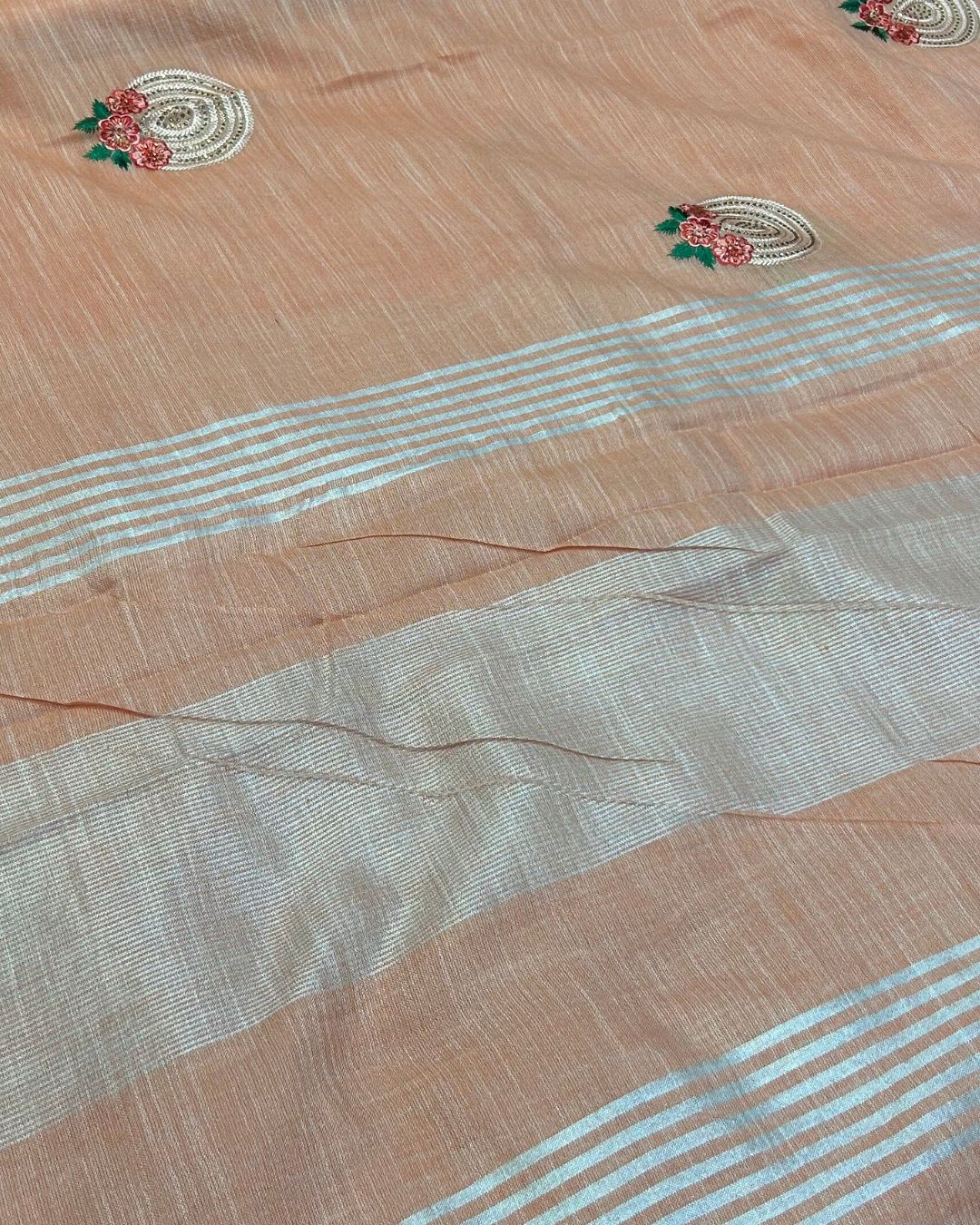 Light Orange Colour Linen Cotton Saree