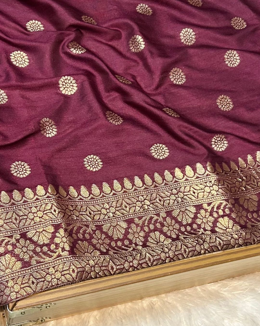 Wine Colour Dola Silk Saree