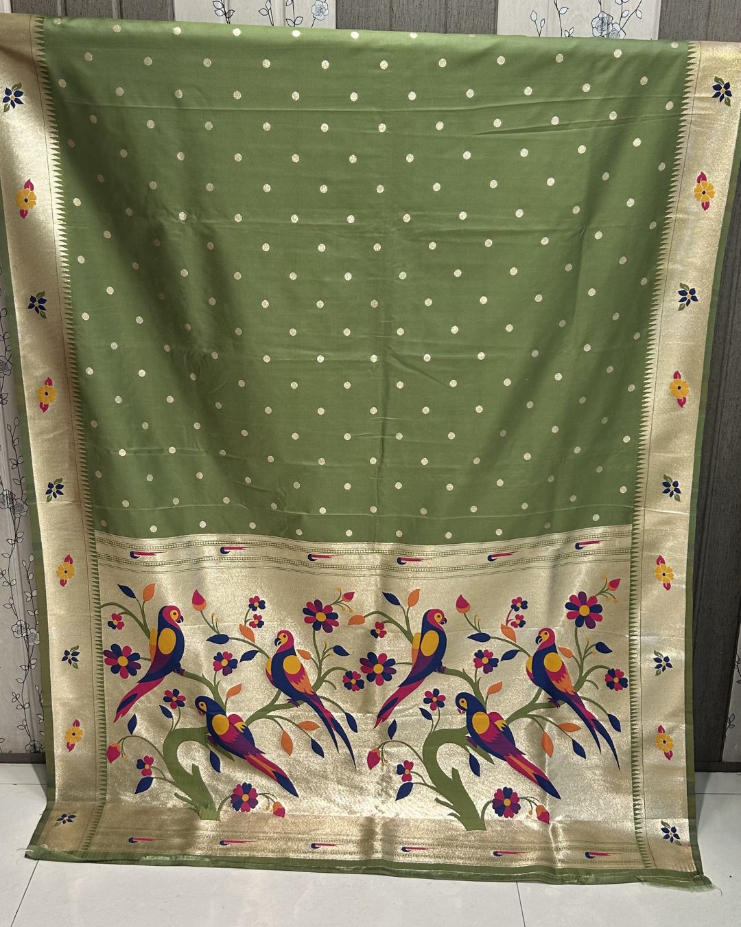 Moss Green Colour Bamboo Paithani Saree M 15237