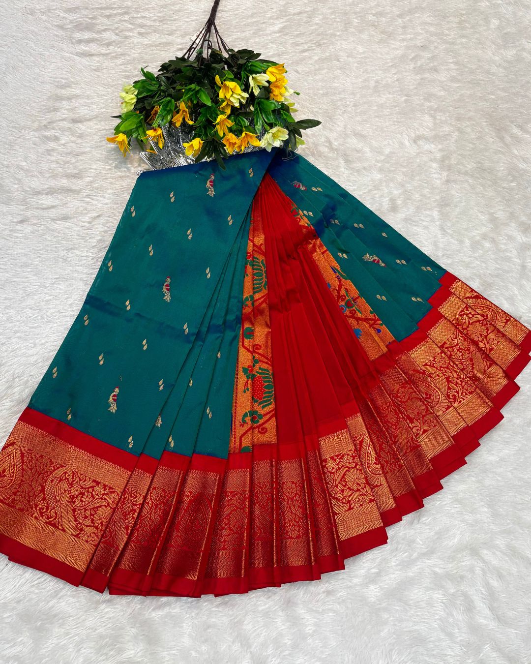 Chintamani Colour Peacock Paithani with Contrast  Blouse