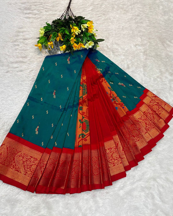 Chintamani Colour Peacock Paithani with Contrast  Blouse