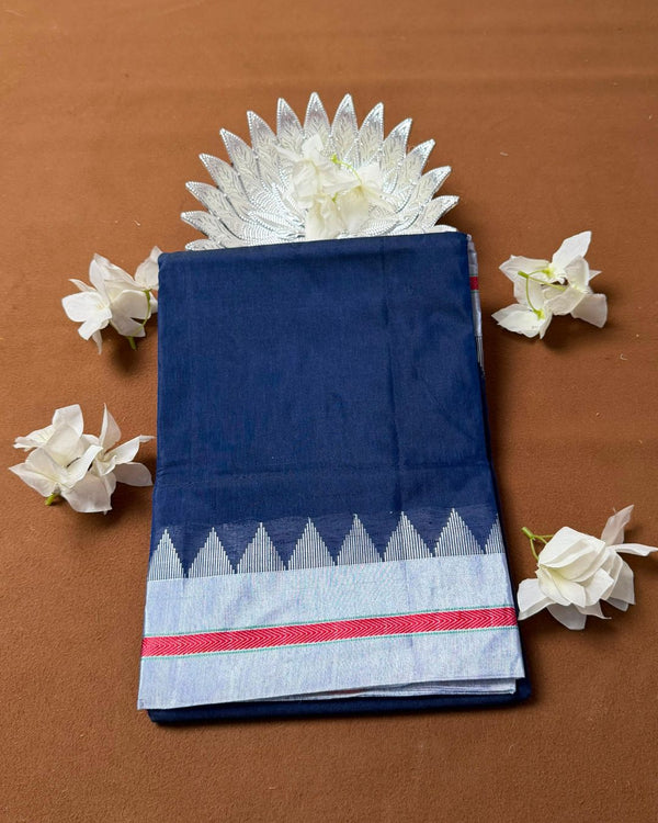 Dark Navy Blue  Colour Contrast Border Irkal/Ilkal Cotton Saree